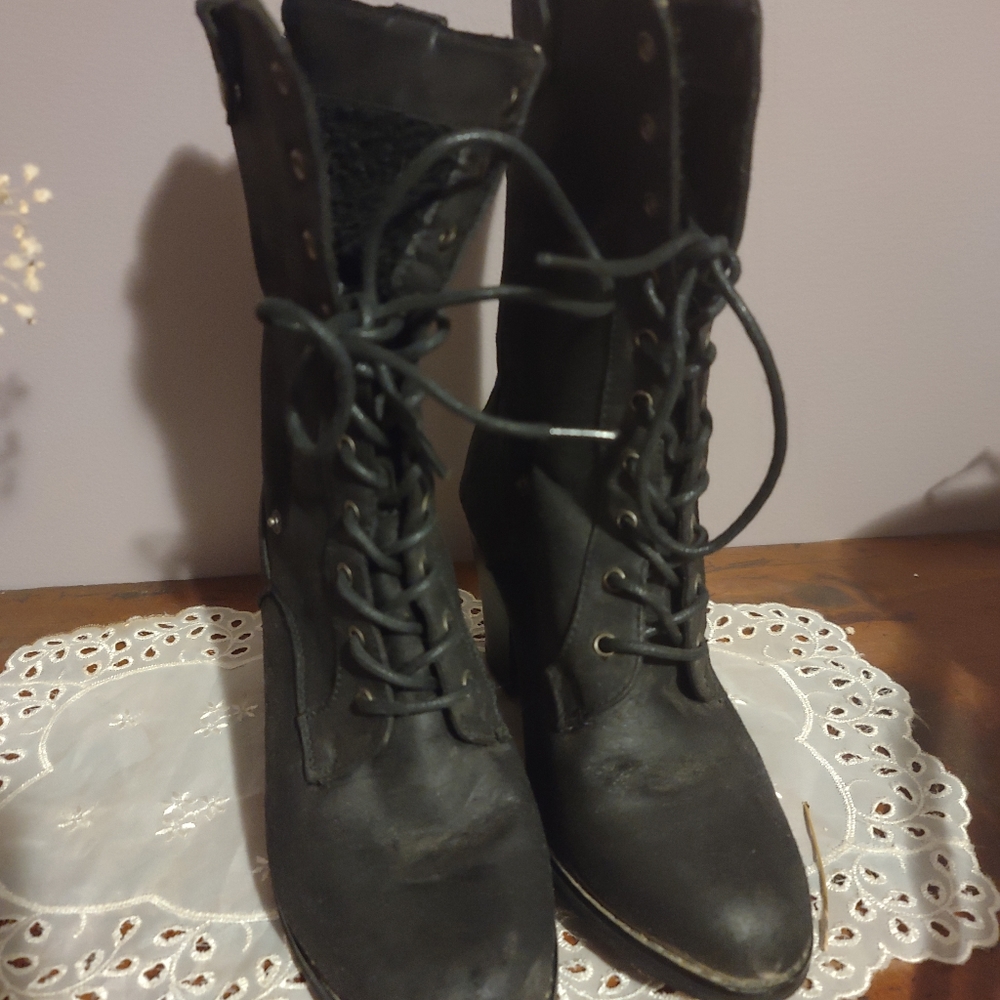 Just Fab Black laced up Boots size 6.5